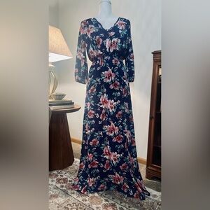 Pink Lily Navy Floral 3/4 Sleeve Dress